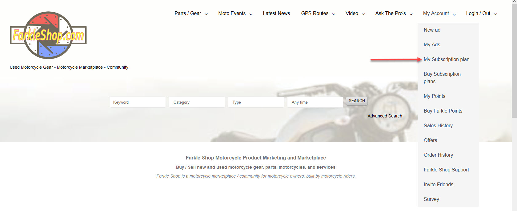 subscription plans menu